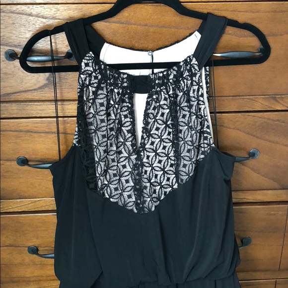 London Times Black Lace Overlay Over Tan Gown - Picture 6 of 6